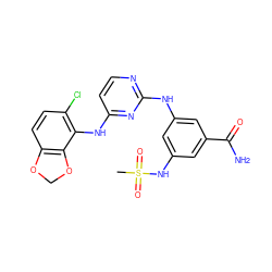 CS(=O)(=O)Nc1cc(Nc2nccc(Nc3c(Cl)ccc4c3OCO4)n2)cc(C(N)=O)c1 ZINC000040973925