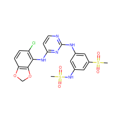 CS(=O)(=O)Nc1cc(Nc2nccc(Nc3c(Cl)ccc4c3OCO4)n2)cc(S(C)(=O)=O)c1 ZINC000040425104