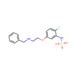 CS(=O)(=O)Nc1cc(OCCNCc2ccccc2)ccc1F ZINC000026743453