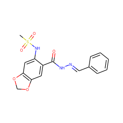 CS(=O)(=O)Nc1cc2c(cc1C(=O)N/N=C/c1ccccc1)OCO2 ZINC000040936435