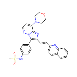 CS(=O)(=O)Nc1ccc(-c2c(/C=C/c3ccc4ccccc4n3)nc3c(N4CCOCC4)ccnn23)cc1 ZINC001772585172