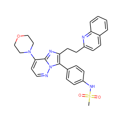 CS(=O)(=O)Nc1ccc(-c2c(CCc3ccc4ccccc4n3)nc3c(N4CCOCC4)ccnn23)cc1 ZINC001772636574