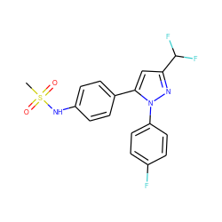 CS(=O)(=O)Nc1ccc(-c2cc(C(F)F)nn2-c2ccc(F)cc2)cc1 ZINC000029409528