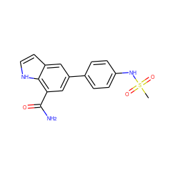 CS(=O)(=O)Nc1ccc(-c2cc(C(N)=O)c3[nH]ccc3c2)cc1 ZINC000071329205