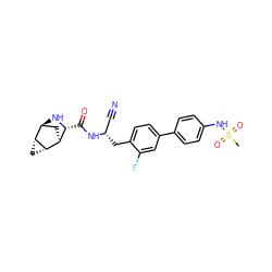 CS(=O)(=O)Nc1ccc(-c2ccc(C[C@@H](C#N)NC(=O)[C@H]3N[C@H]4C[C@@H]3[C@@H]3C[C@H]43)c(F)c2)cc1 ZINC000219290133