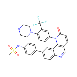 CS(=O)(=O)Nc1ccc(-c2ccc3ncc4ccc(=O)n(-c5ccc(N6CCNCC6)c(C(F)(F)F)c5)c4c3c2)cc1 ZINC000064539490