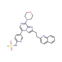 CS(=O)(=O)Nc1ccc(-c2cnc(N3CCOCC3)c3nc(CCc4ccc5ccccc5n4)cn23)cn1 ZINC001772647159