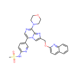 CS(=O)(=O)Nc1ccc(-c2cnc(N3CCOCC3)c3nc(COc4ccc5ccccc5n4)cn23)cn1 ZINC000222033467