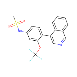 CS(=O)(=O)Nc1ccc(-c2cncc3ccccc23)c(OC(F)(F)F)c1 ZINC000114029334