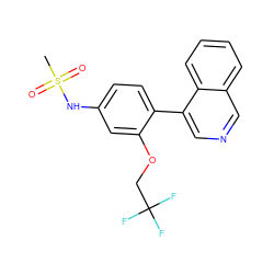 CS(=O)(=O)Nc1ccc(-c2cncc3ccccc23)c(OCC(F)(F)F)c1 ZINC000114028237