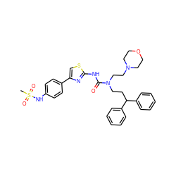 CS(=O)(=O)Nc1ccc(-c2csc(NC(=O)N(CCC(c3ccccc3)c3ccccc3)CCN3CCOCC3)n2)cc1 ZINC000059970851