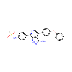 CS(=O)(=O)Nc1ccc(-c2ncc(-c3ccc(Oc4ccccc4)cc3)c3c(N)n[nH]c23)cc1 ZINC000204811283