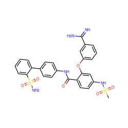 CS(=O)(=O)Nc1ccc(C(=O)Nc2ccc(-c3ccccc3S(N)(=O)=O)cc2)c(Oc2cccc(C(=N)N)c2)c1 ZINC000029402965