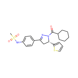 CS(=O)(=O)Nc1ccc(C2=NN(C(=O)C3CCCCC3)[C@H](c3cccs3)C2)cc1 ZINC000008684046