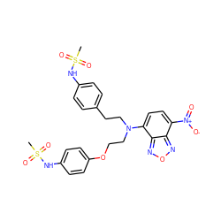 CS(=O)(=O)Nc1ccc(CCN(CCOc2ccc(NS(C)(=O)=O)cc2)c2ccc([N+](=O)[O-])c3nonc23)cc1 ZINC000028655520