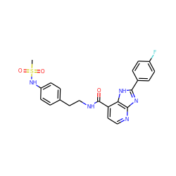 CS(=O)(=O)Nc1ccc(CCNC(=O)c2ccnc3nc(-c4ccc(F)cc4)[nH]c23)cc1 ZINC000084653332
