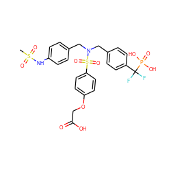 CS(=O)(=O)Nc1ccc(CN(Cc2ccc(C(F)(F)P(=O)(O)O)cc2)S(=O)(=O)c2ccc(OCC(=O)O)cc2)cc1 ZINC000028527804