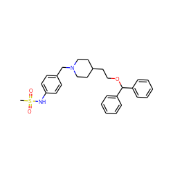 CS(=O)(=O)Nc1ccc(CN2CCC(CCOC(c3ccccc3)c3ccccc3)CC2)cc1 ZINC000013862276