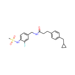 CS(=O)(=O)Nc1ccc(CNC(=O)CCc2ccc(CC3CC3)cc2)cc1F ZINC000045506646