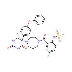 CS(=O)(=O)Nc1ccc(F)cc1C(=O)N1CCCN(C2(c3ccc(Oc4ccccc4)cc3)C(=O)NC(=O)NC2=O)CC1 ZINC000072107348