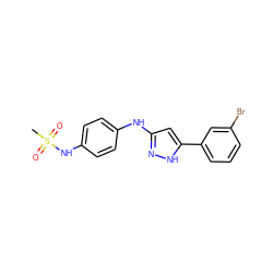 CS(=O)(=O)Nc1ccc(Nc2cc(-c3cccc(Br)c3)[nH]n2)cc1 ZINC000013538162