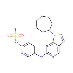 CS(=O)(=O)Nc1ccc(Nc2ncc3cnn(C4CCCCCC4)c3n2)cn1 ZINC000072182216