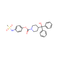 CS(=O)(=O)Nc1ccc(OC(=O)N2CCC(C(O)(c3ccccc3)c3ccccc3)CC2)cc1 ZINC000084758323