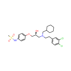 CS(=O)(=O)Nc1ccc(OC[C@@H](O)CN(CCc2ccc(Cl)c(Cl)c2)CC2CCCCC2)cc1 ZINC000040425196