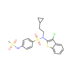 CS(=O)(=O)Nc1ccc(S(=O)(=O)N(CCC2CC2)c2sc3ccccc3c2Cl)cc1 ZINC000115231011