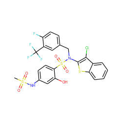 CS(=O)(=O)Nc1ccc(S(=O)(=O)N(Cc2ccc(F)c(C(F)(F)F)c2)c2sc3ccccc3c2Cl)c(O)c1 ZINC000115234185