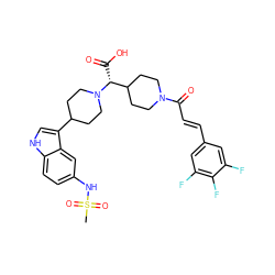 CS(=O)(=O)Nc1ccc2[nH]cc(C3CCN([C@H](C(=O)O)C4CCN(C(=O)/C=C/c5cc(F)c(F)c(F)c5)CC4)CC3)c2c1 ZINC000028824835