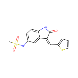 CS(=O)(=O)Nc1ccc2c(c1)/C(=C/c1cccs1)C(=O)N2 ZINC000653767965