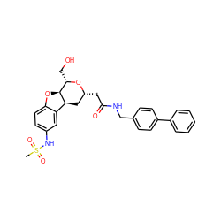 CS(=O)(=O)Nc1ccc2c(c1)[C@@H]1C[C@@H](CC(=O)NCc3ccc(-c4ccccc4)cc3)O[C@@H](CO)[C@@H]1O2 ZINC000095599556