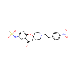 CS(=O)(=O)Nc1ccc2c(c1)C(=O)CC1(CCN(CCc3ccc([N+](=O)[O-])cc3)CC1)O2 ZINC000013728485