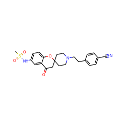 CS(=O)(=O)Nc1ccc2c(c1)C(=O)CC1(CCN(CCc3ccc(C#N)cc3)CC1)O2 ZINC000013728488