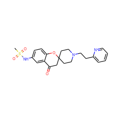 CS(=O)(=O)Nc1ccc2c(c1)C(=O)CC1(CCN(CCc3ccccn3)CC1)O2 ZINC000013728479