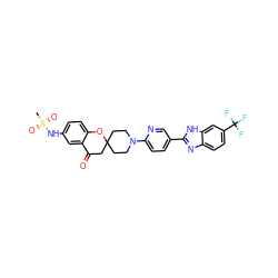 CS(=O)(=O)Nc1ccc2c(c1)C(=O)CC1(CCN(c3ccc(-c4nc5ccc(C(F)(F)F)cc5[nH]4)cn3)CC1)O2 ZINC000200137365