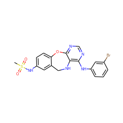 CS(=O)(=O)Nc1ccc2c(c1)CNc1c(Nc3cccc(Br)c3)ncnc1O2 ZINC000028570949