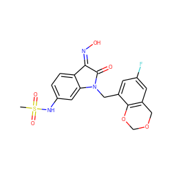 CS(=O)(=O)Nc1ccc2c(c1)N(Cc1cc(F)cc3c1OCOC3)C(=O)/C2=N\O ZINC000043076203