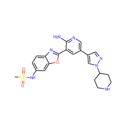 CS(=O)(=O)Nc1ccc2nc(-c3cc(-c4cnn(C5CCNCC5)c4)cnc3N)oc2c1 ZINC000084653057