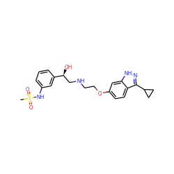 CS(=O)(=O)Nc1cccc([C@@H](O)CNCCOc2ccc3c(C4CC4)n[nH]c3c2)c1 ZINC000068206493