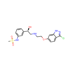 CS(=O)(=O)Nc1cccc([C@@H](O)CNCCOc2ccc3c(Cl)n[nH]c3c2)c1 ZINC000473123218