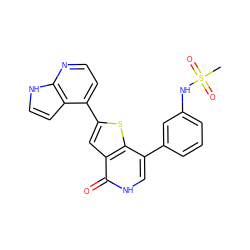 CS(=O)(=O)Nc1cccc(-c2c[nH]c(=O)c3cc(-c4ccnc5[nH]ccc45)sc23)c1 ZINC000072176711