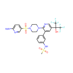 CS(=O)(=O)Nc1cccc(-c2cc(C(O)(C(F)(F)F)C(F)(F)F)cnc2N2CCN(S(=O)(=O)c3ccc(N)nc3)CC2)c1 ZINC000299824124
