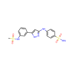 CS(=O)(=O)Nc1cccc(-c2cc(Nc3ccc(S(N)(=O)=O)cc3)n[nH]2)c1 ZINC000013538190