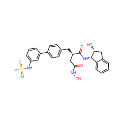 CS(=O)(=O)Nc1cccc(-c2ccc(C[C@H](CC(=O)NO)C(=O)N[C@H]3c4ccccc4C[C@H]3O)cc2)c1 ZINC000013436340