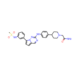 CS(=O)(=O)Nc1cccc(-c2ccc3cnc(Nc4ccc(C5CCN(CC(N)=O)CC5)cc4)nn23)c1 ZINC000073220038