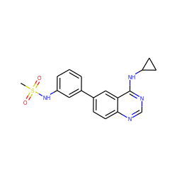 CS(=O)(=O)Nc1cccc(-c2ccc3ncnc(NC4CC4)c3c2)c1 ZINC000004257400