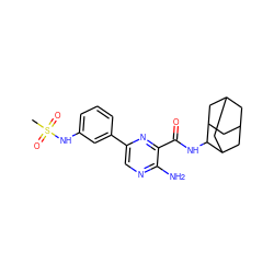 CS(=O)(=O)Nc1cccc(-c2cnc(N)c(C(=O)NC3C4CC5CC(C4)CC3C5)n2)c1 ZINC000084632938