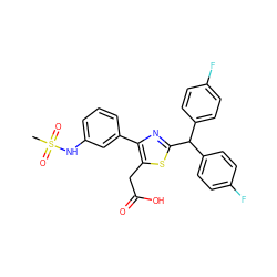 CS(=O)(=O)Nc1cccc(-c2nc(C(c3ccc(F)cc3)c3ccc(F)cc3)sc2CC(=O)O)c1 ZINC000045372034